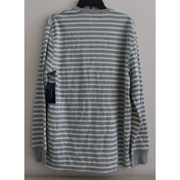 Polo Ralph Lauren Men's Sz XL Gray/White Striped Waffle Knit L/S Sleep Shirt - Picture 2 of 8